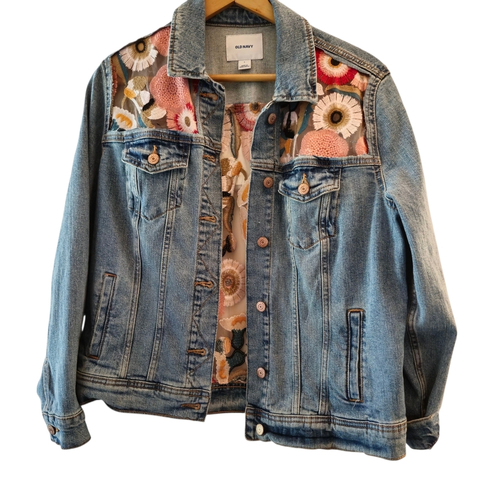 NOT YOUR TYPICAL CHARMING OLD NAVY DENIM...BUT UPCYCLED.  SIZE L One Of A KIND